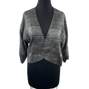 EILEEN FISHER Heather Gray Jacket Silk V-Neck Open Front 3/4 Sleeve Size Small S
